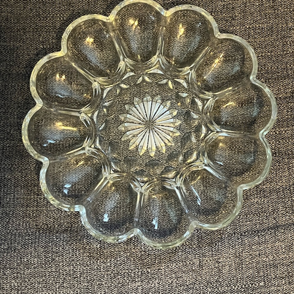 Vintage Mid Century Clear Egg Party Platter 10x10